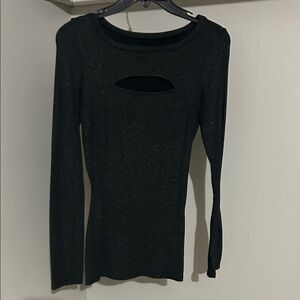 Express Black Long-Sleeve Cutout Knit Top